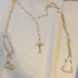 Elegant Gold and Silver Cross Rosary
